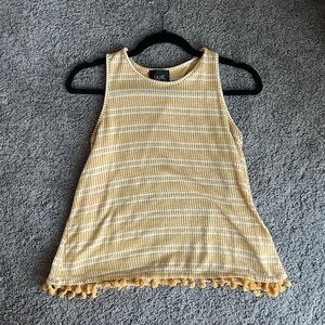 W5 Yellow and White Striped Knit Tank with Tassel Detail